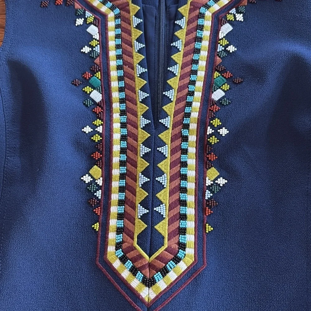 Tory Burch SOPHIA Navy tunic Dress sleeveless Colorful Embroidery / beading 0